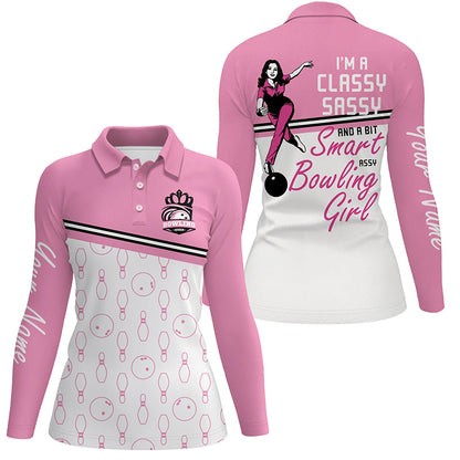 Individuelle Pink-Poloshirts für Damen – „I'm a classy sassy and a bit smart assy bowling girl“ NQS5562
