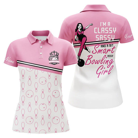 Individuelle Pink-Poloshirts für Damen – „I'm a classy sassy and a bit smart assy bowling girl“ NQS5562