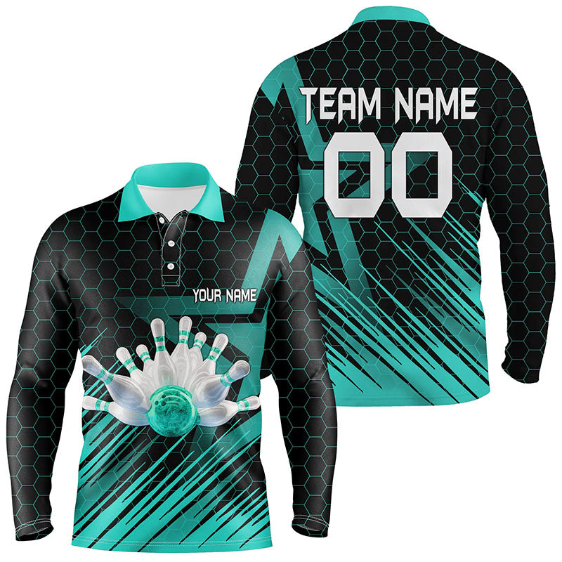 Türkises Bowling-Poloshirt für Herren – Individuelles 3D-Bowling-Team-Trikot NQS6224