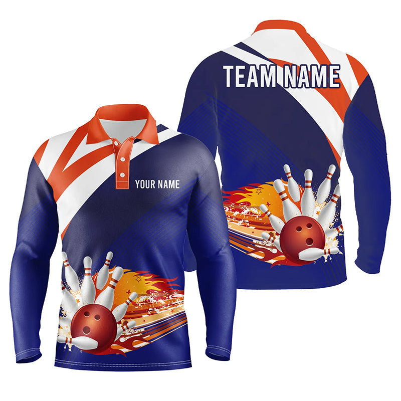 Blau-orange Herren-Bowling-Poloshirt – Individueller Name, Herren-Bowler-Trikot, Team-Bowling-Geschenke NQS5830