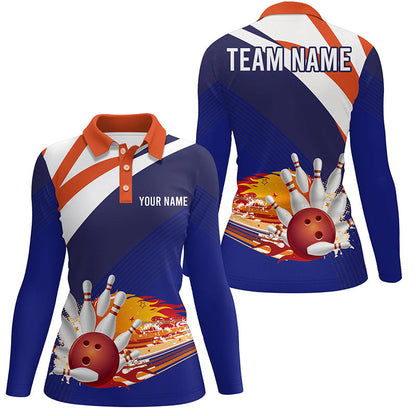 Blau-orange Damen-Bowling-Poloshirt – Individueller Name, Damen-Bowler-Trikot, Team-Bowling-Geschenke NQS5830