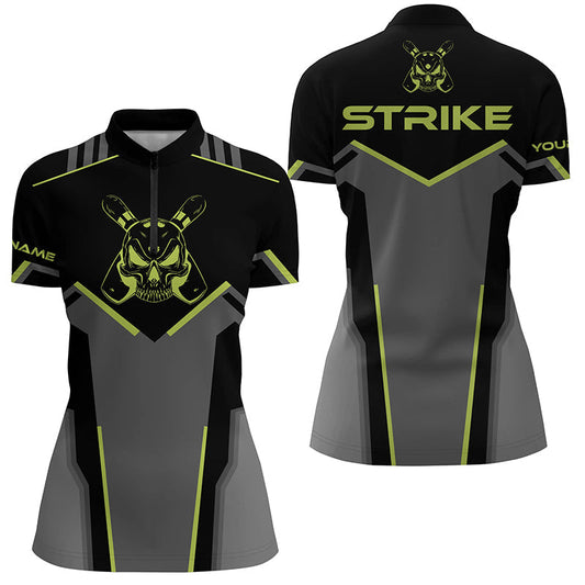 Retro-Bowling-Quarter-Zip-Shirts für Damen – Individuelles Bowling-Team-Liga-Trikot, Strike-Bowling-Shirts NQS6245