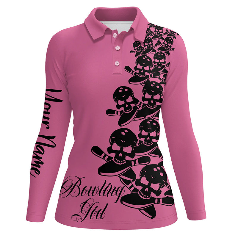 Damen-Bowling-Poloshirt – Individuelle Schädel-Bowler-Trikots, Team-Bowling-Geschenke | Pink NQS5844