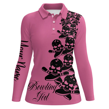 Damen-Bowling-Poloshirt – Individuelle Schädel-Bowler-Trikots, Team-Bowling-Geschenke | Pink NQS5844