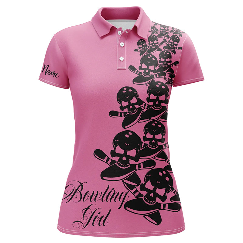 Damen-Bowling-Poloshirt – Individuelle Schädel-Bowler-Trikots, Team-Bowling-Geschenke | Pink NQS5844