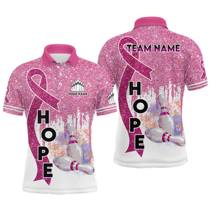 Pinkes Glitzerband Brustkrebsbewusstsein Bowlingtrikots – Individuelle Team-Bowling-Poloshirts für Herren NQS6555