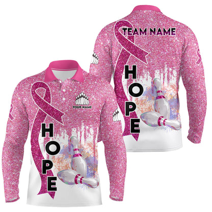 Pinkes Glitzerband Brustkrebsbewusstsein Bowlingtrikots – Individuelle Team-Bowling-Poloshirts für Herren NQS6555