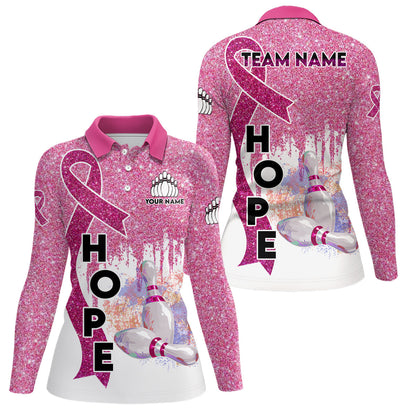 Pinkes Glitzerband Brustkrebsbewusstsein Bowlingtrikots – Individuelle Team-Bowling-Poloshirts für Damen NQS6555