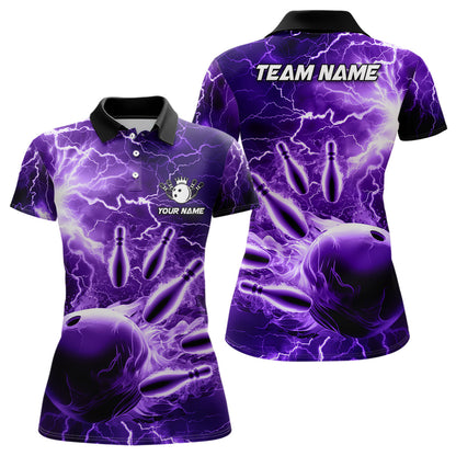 Damen-Bowling-Poloshirts – Individuelle Lila Blitz-Donner Bowling-Team-Trikots, Geschenk für Team-Bowler NQS6581