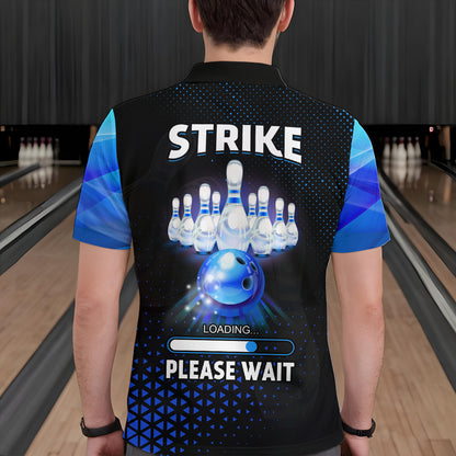 Lustige Herren-Bowling-Poloshirts – Individuell „Strike loading, please wait“ Team-Bowling-Trikots | Blau NQS6675