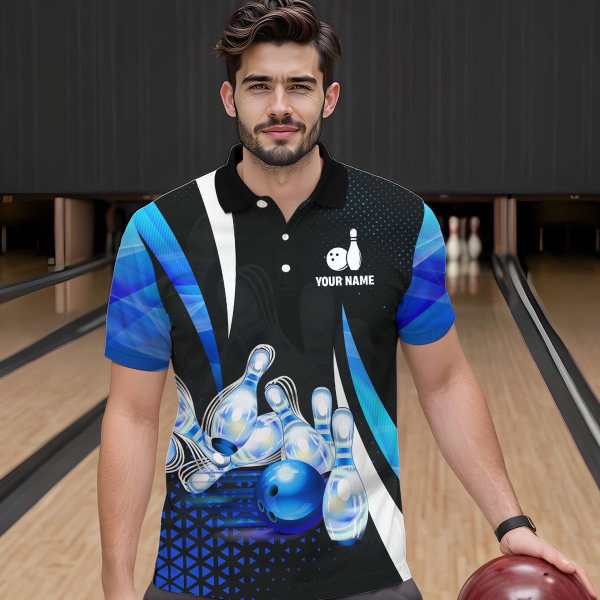 Lustige Herren-Bowling-Poloshirts – Individuell „Strike loading, please wait“ Team-Bowling-Trikots | Blau NQS6675