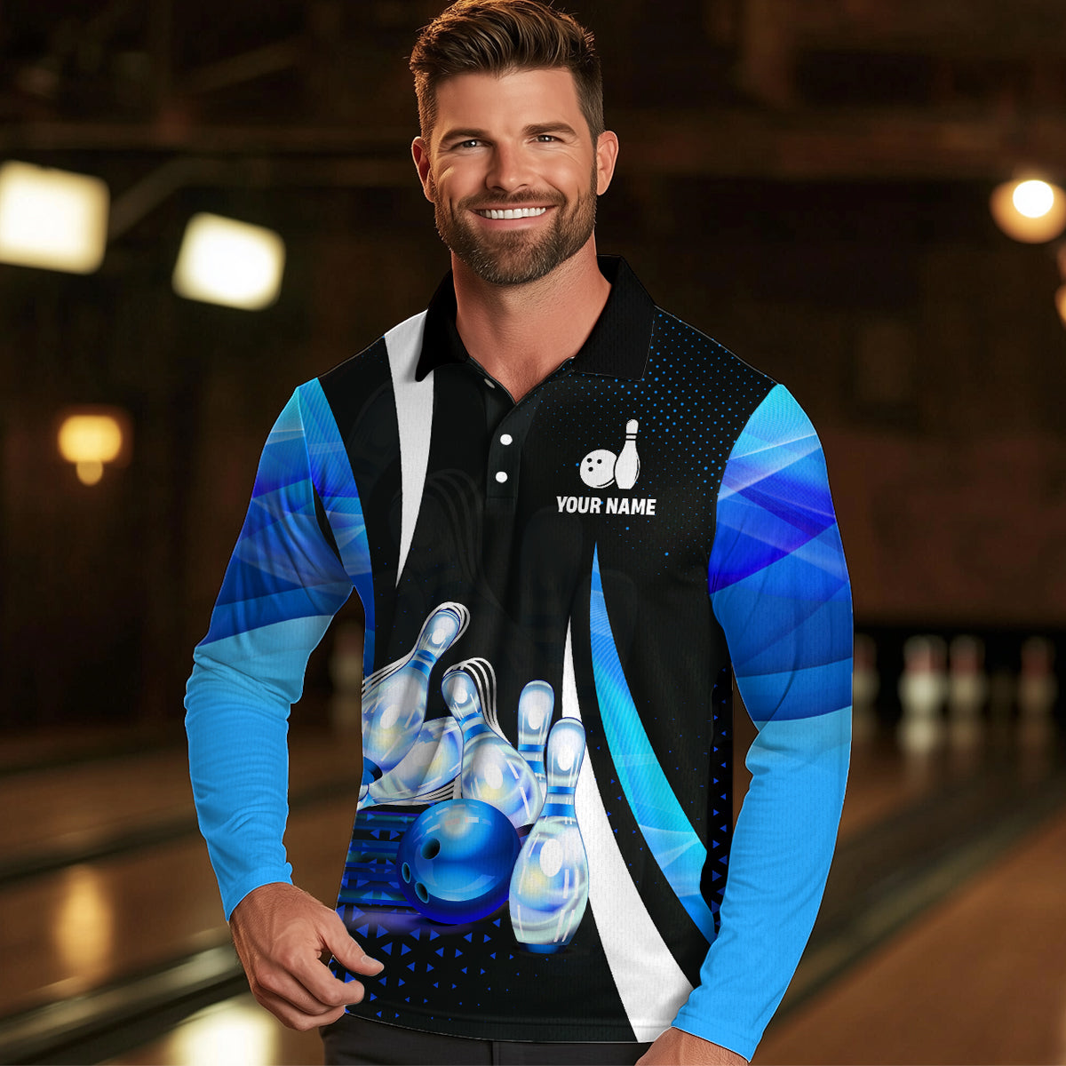 Lustige Herren-Bowling-Poloshirts – Individuell „Strike loading, please wait“ Team-Bowling-Trikots | Blau NQS6675