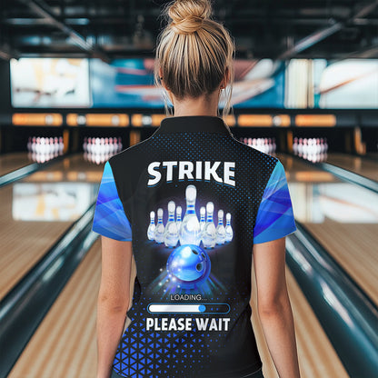 Lustige Damen-Bowling-Poloshirts – Individuell „Strike loading, please wait“ Team-Bowling-Trikots | Blau NQS6675