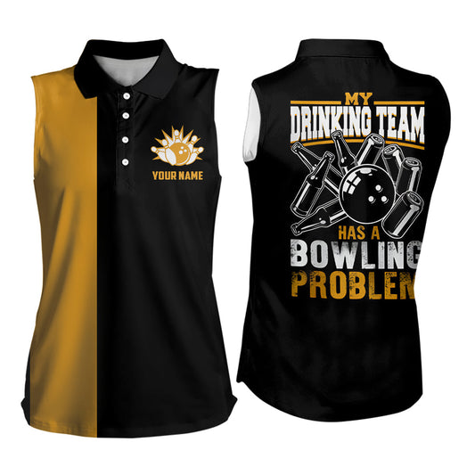 Lustige Schwarz-Gelbe Retro-Ärmellose Bowling-Poloshirts My drinking team has a bowling problem NQS6694