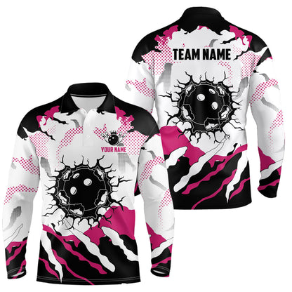 Personalisierte Pink-Weiße Camo-Bowling-Poloshirts für Herren – Individuelles Team-Bowling-Shirt für Herren NQS6713