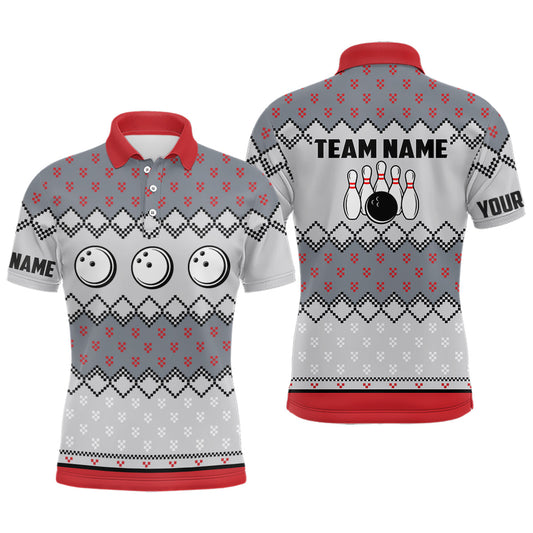 Herren-Bowling-Poloshirts – Individuelles Hässliches Weihnachtsmuster Bowlingkugel & Pins Team-Trikots für Herren NQS6727