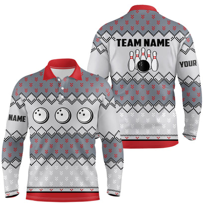 Herren-Bowling-Poloshirts – Individuelles Hässliches Weihnachtsmuster Bowlingkugel & Pins Team-Trikots für Herren NQS6727