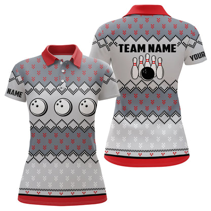 Damen-Bowling-Poloshirts – Individuelles Hässliches Weihnachtsmuster Bowlingkugel & Pins Team-Trikots für Damen NQS6727
