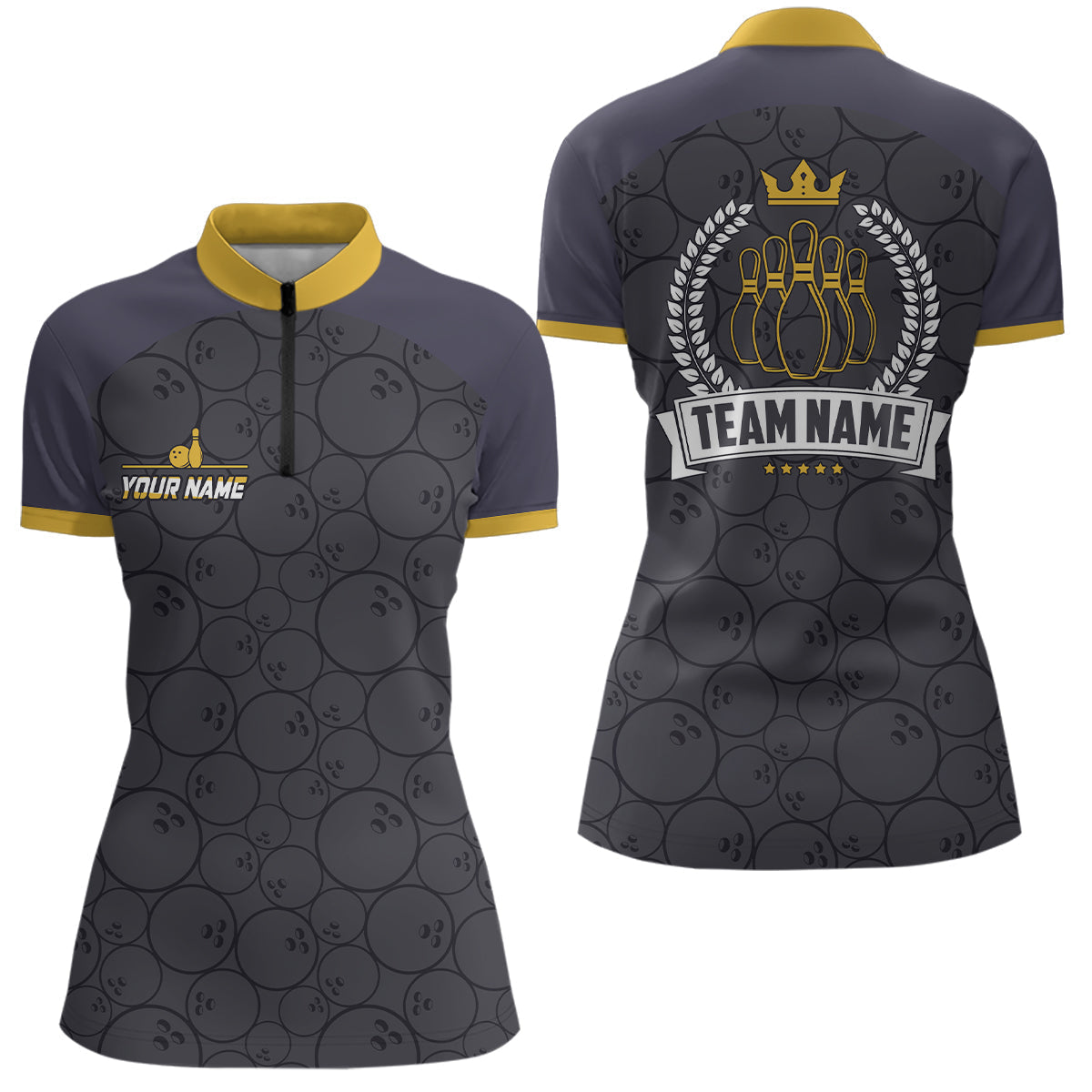 Bowling-Quarter-Zip-Shirts für Damen – Individuelle Camo-Bowling-Team-Liga-Trikots, Retro-Bowling-Shirts NQS6756