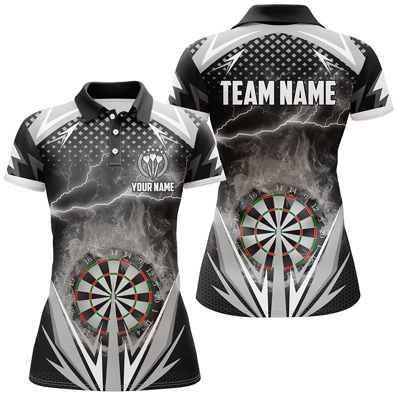 Schwarz & Weiß Donnerflamme Darts Poloshirt – Individuelles Dart Shirt für Frauen Dart Trikots LDT1079