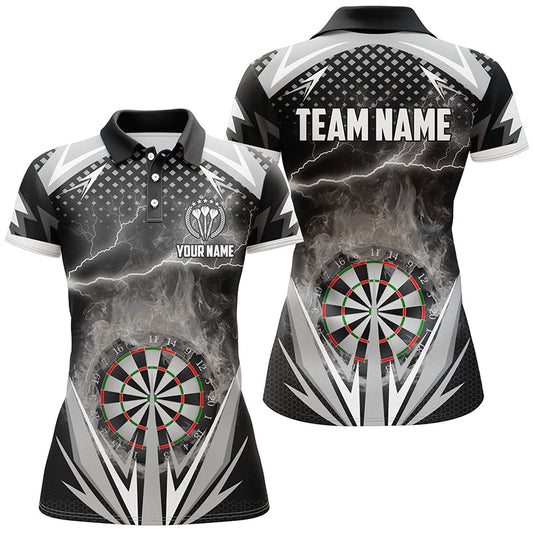 Schwarz & Weiß Donnerflamme Darts Poloshirt – Individuelles Dart Shirt für Frauen Dart Trikots LDT1079