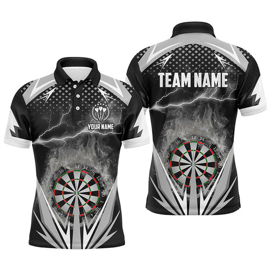 Schwarz & Weiß Thunder Flame Darts Herren Polo Shirt – Individuelles Herren Dart Shirt, Dart Trikots LDT1079