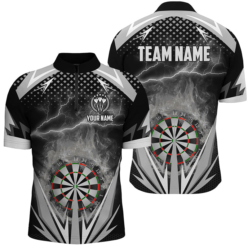 Schwarz & Weiß Thunder Flame Darts Quarter-Zip Shirt – Individuelles Männer Darts Shirt Dart Trikot LDT1079
