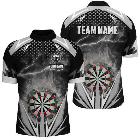 Schwarz & Weiß Thunder Flame Darts Quarter-Zip Shirt – Individuelles Männer Darts Shirt Dart Trikot LDT1079
