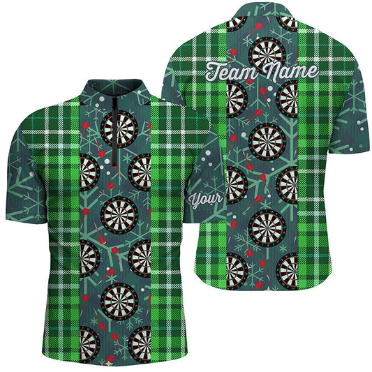 Grünes Flanell Karomuster Weihnachts Männer Dart Quarter-Zip Shirt – Individuelles Dart Team Trikot LDT0895