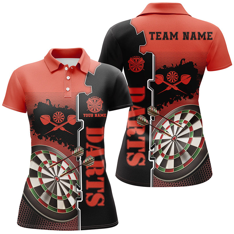 Personalisiertes Rot Schwarz Darts Poloshirt – Individuelles Dart Shirt für Frauen Dart Team Trikot LDT1294