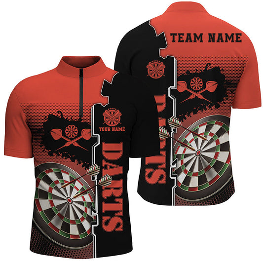 Individuelles Rot Schwarz Männer Darts Quarter-Zip Shirt – Individuelles Darts Shirt für Männer Dart Trikot LDT1294