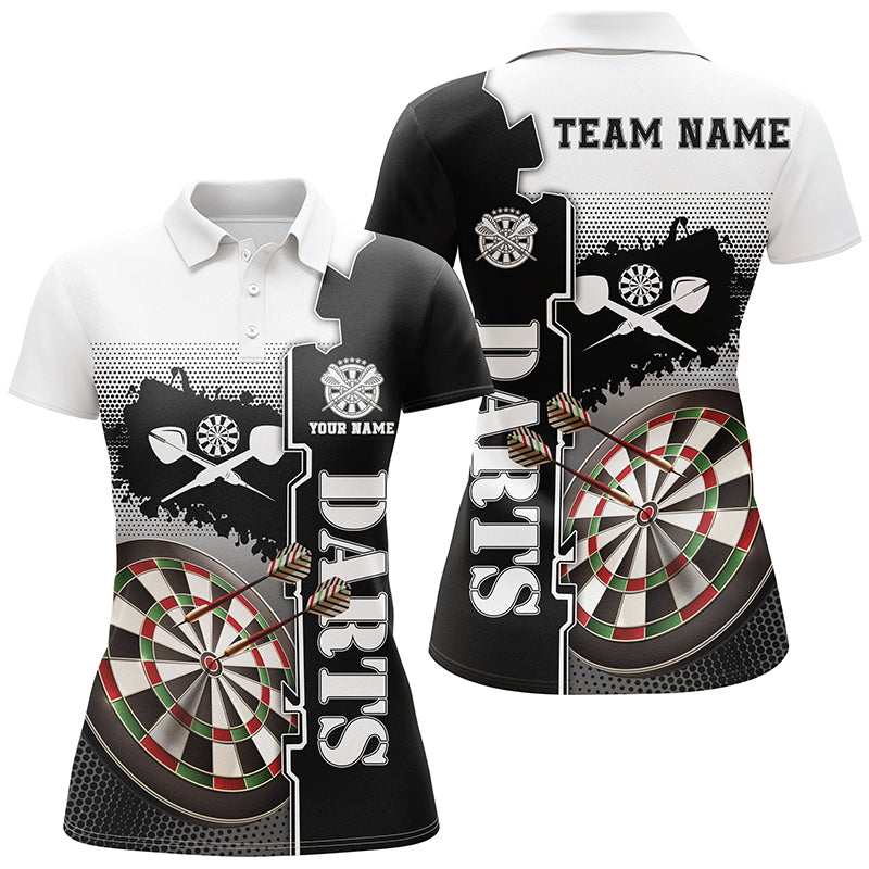 Individuelles Weiß Schwarz Darts Poloshirt – Individuelles Dart Shirt für Frauen Dart Team Trikot LDT1295
