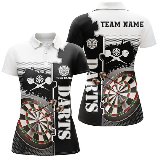 Individuelles Weiß Schwarz Darts Poloshirt – Individuelles Dart Shirt für Frauen Dart Team Trikot LDT1295