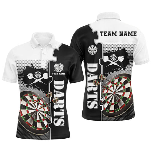 Individuelles Weiß-Schwarz Herren Dart Poloshirt – Individuelles Dartshirt für Männer Dart-Teamtrikot LDT1295