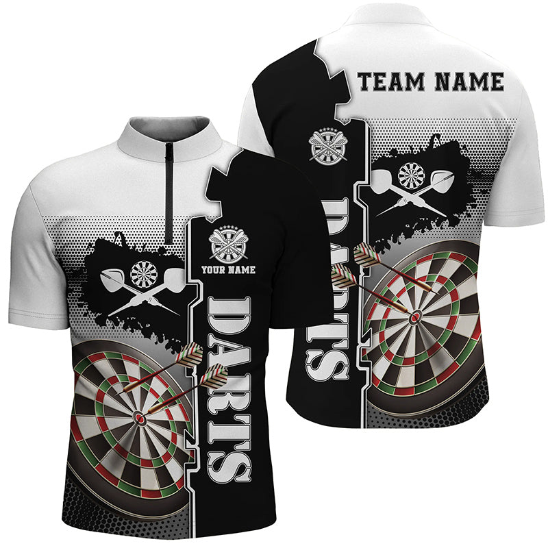 Individuelles Weiß Schwarz Darts Quarter-Zip Shirt – Individuelles Darts Shirt für Männer Dart Trikot LDT1295