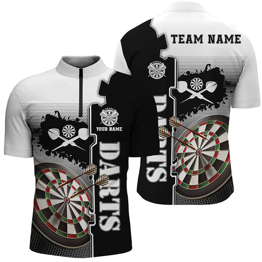 Individuelles Weiß Schwarz Darts Quarter-Zip Shirt – Individuelles Darts Shirt für Männer Dart Trikot LDT1295