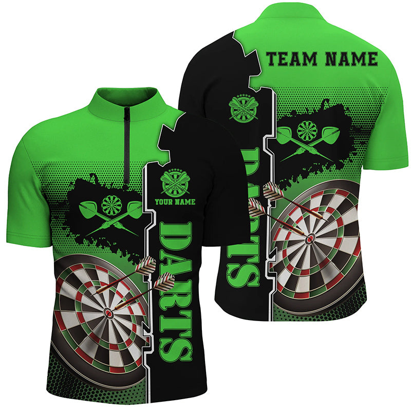 Individuelles Grün Schwarz Darts Quarter-Zip Shirt – Individuelles Darts Shirt für Männer Dart Trikot LDT1296