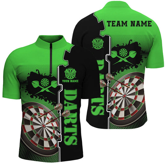 Individuelles Grün Schwarz Darts Quarter-Zip Shirt – Individuelles Darts Shirt für Männer Dart Trikot LDT1296
