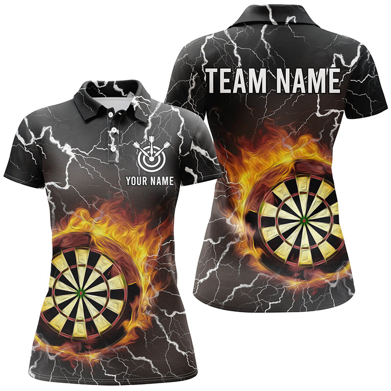 Personalisiertes Flammen Darts Poloshirt – Donner Blitz Dart Shirt für Damen Dart Trikots LDT0633