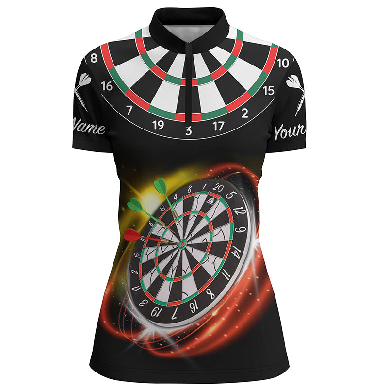 Personalisiertes Rot Schwarz Darts Quarter-Zip Shirt mit Namen – Individuelles Cooles Dart Trikot für Damen LDT0351