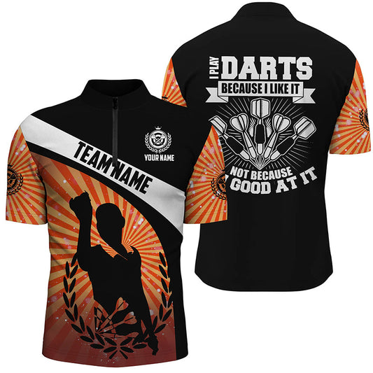 Ich spiele Darts, weil ich es mag – Orange Halo Darts Quarter-Zip Shirt Dart Trikots für Männer LDT0669
