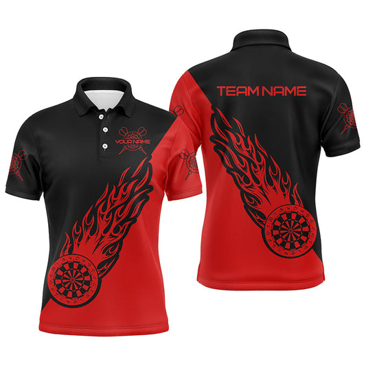 Individuelles rot-schwarzes Flammen-Dart Herren Poloshirt – Individuelles Dartshirt für Männer Darttrikot LDT0697