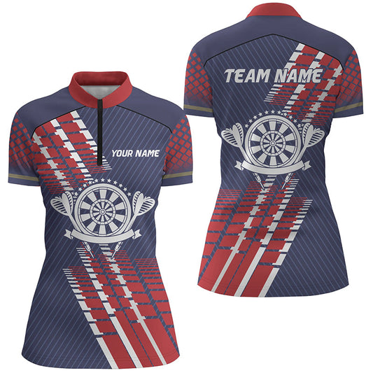 Individuelles Navy Blau Rot Geometrisches Muster Darts Quarter-Zip Shirt – Dart Trikot für Damen LDT0400