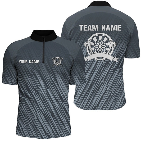 Personalisiertes Darts Silber Sterne Quarter-Zip Shirt – Individuelles Cooles Blau Darts Trikot für Männer LDT0394
