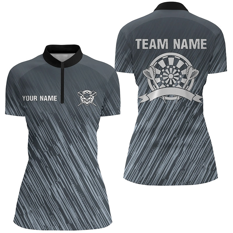 Individuelles Darts Silber Sterne Quarter-Zip Shirt – Individuelles Cooles Blaues Darts Trikot für Damen LDT0394