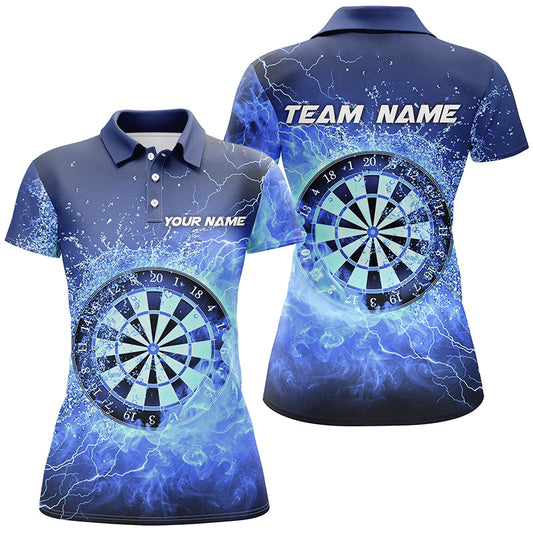 Blaue Feuer & Wasser Dartscheibe Personalisiertes Damen Darts Poloshirt – Dart Trikot für Frauen LDT1359