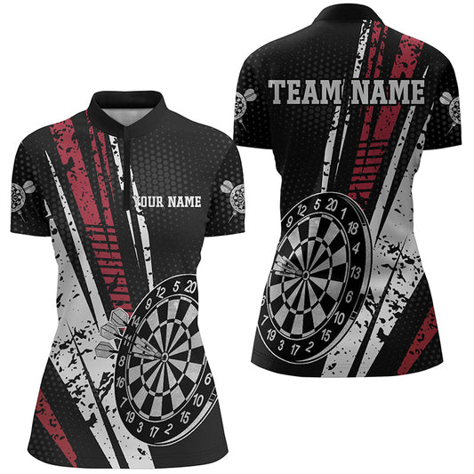 Personalisierter Darts Quarter-Zip Shirt für Damen, Retro Geometrisches Darts Shirt, Dart Trikots LDT0728