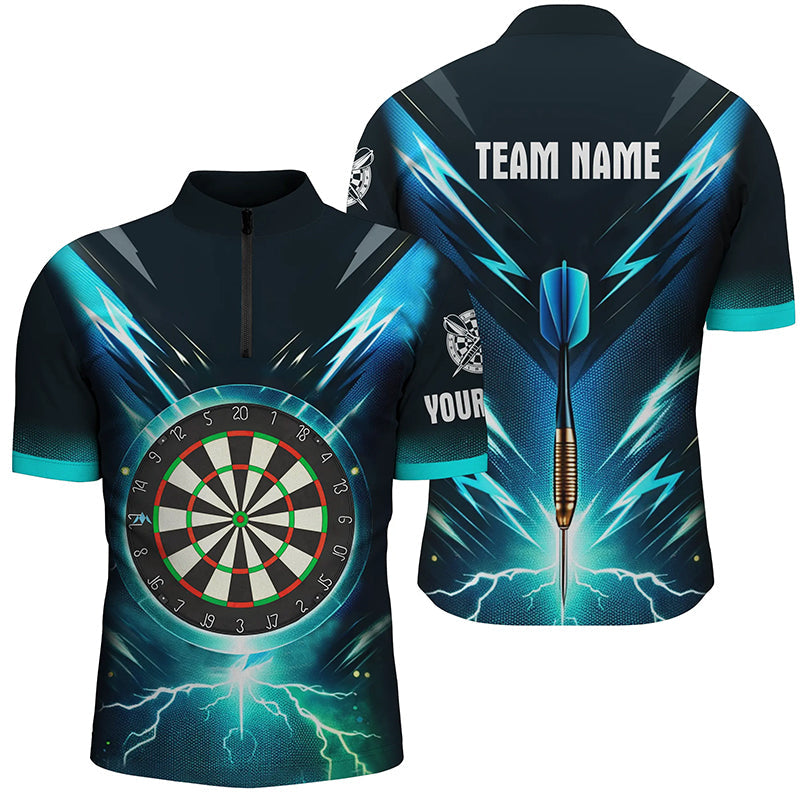 Blaues Lightning Thunder Darts Quarter Zip Shirts, Individuelles Dart Shirt für Herren, Dart Trikots LDT1370