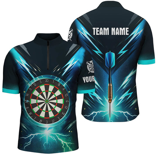 Blaues Lightning Thunder Darts Quarter Zip Shirts, Individuelles Dart Shirt für Herren, Dart Trikots LDT1370