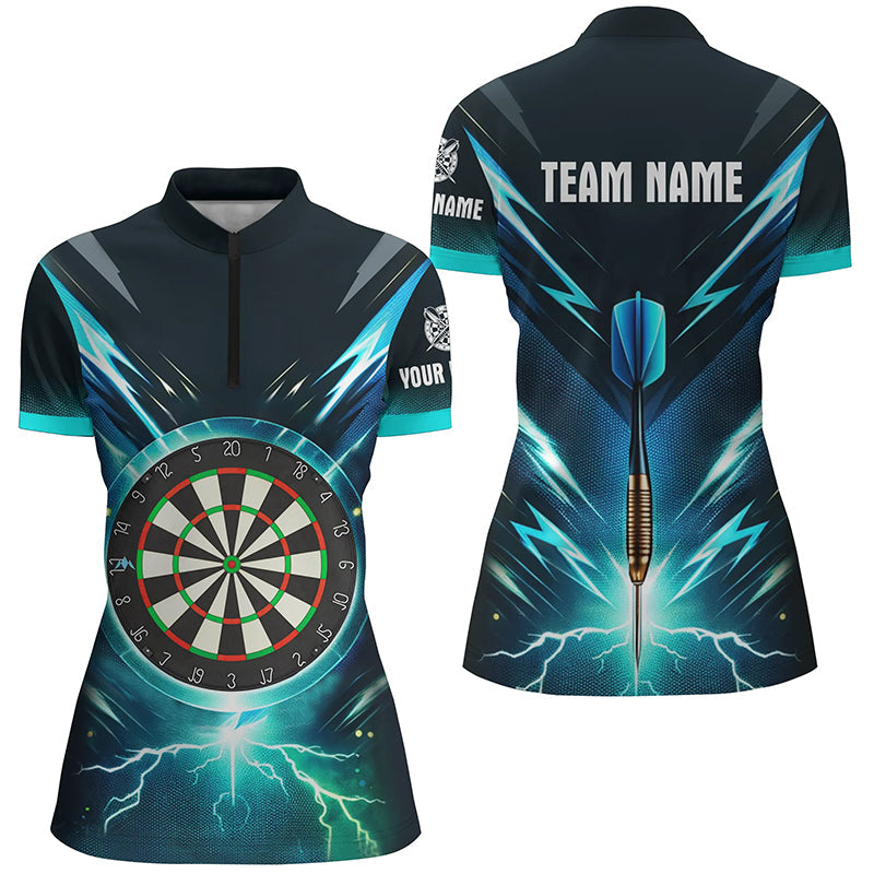 Blaues Lightning Thunder Damen Dart Quarter-Zip Shirt – Individuelles Dart Team Trikot LDT1370